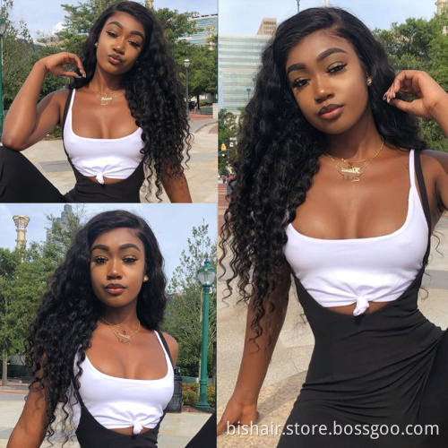 BIS Brazilian 100% Human  hair 4x4 loose deep waves wig for black women, human hair wigs with transparent lace closure wig